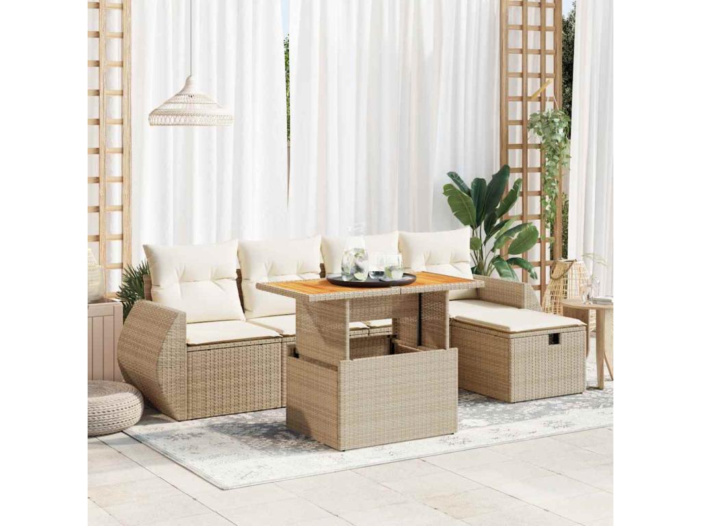 Salon de jardin 6 pcs avec coussins beige résine tressée Maisonpuretop 59052CAEQ