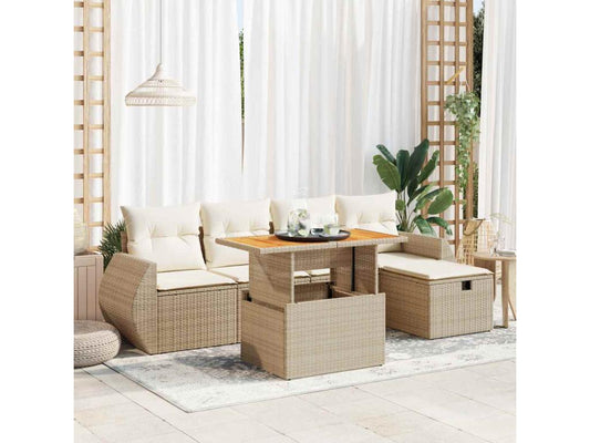 Salon de jardin 6 pcs avec coussins beige résine tressée Maisonpuretop 59052CAEQ