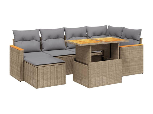 Salon de jardin avec coussins 7 pièces beige résine tressée 59798CNVA