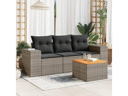 Salon de jardin 4 pcs avec coussins gris résine tressée 35341TPFY
