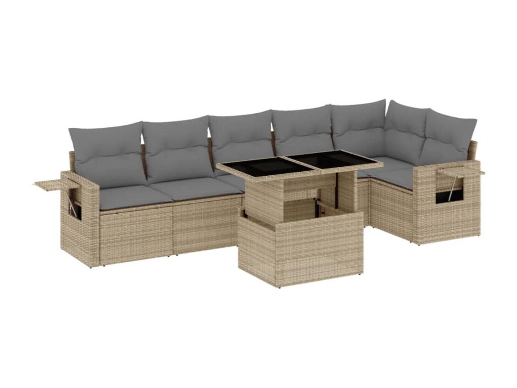 Salon de jardin avec coussins 7 pièces beige résine tressée 80029ZGWE