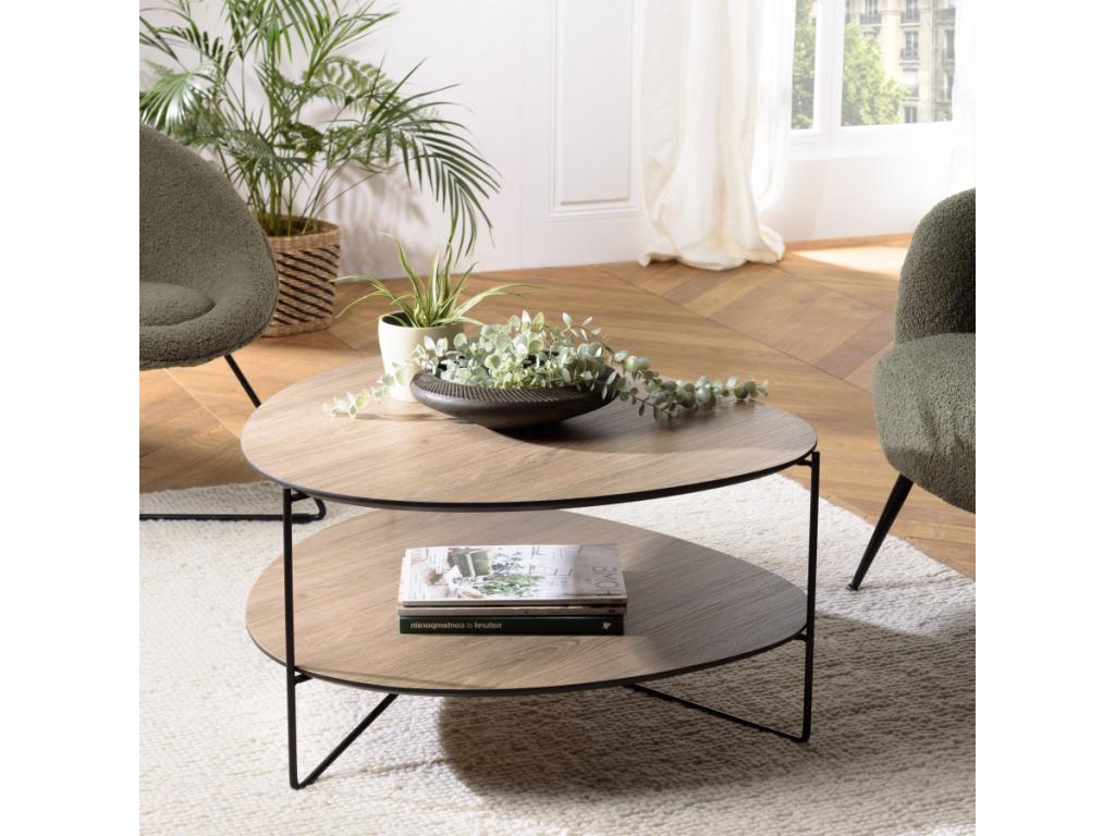 FLEUR- Table basse 2 plateaux forme Artvivrestoreïde couleur moka pieds métal 48047LJGH