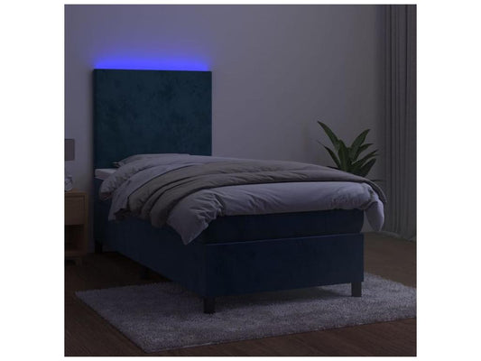 Sommier à Maisonpuretop de lit avec matelas et LED Bleu foncé 90x190 01942JXEO