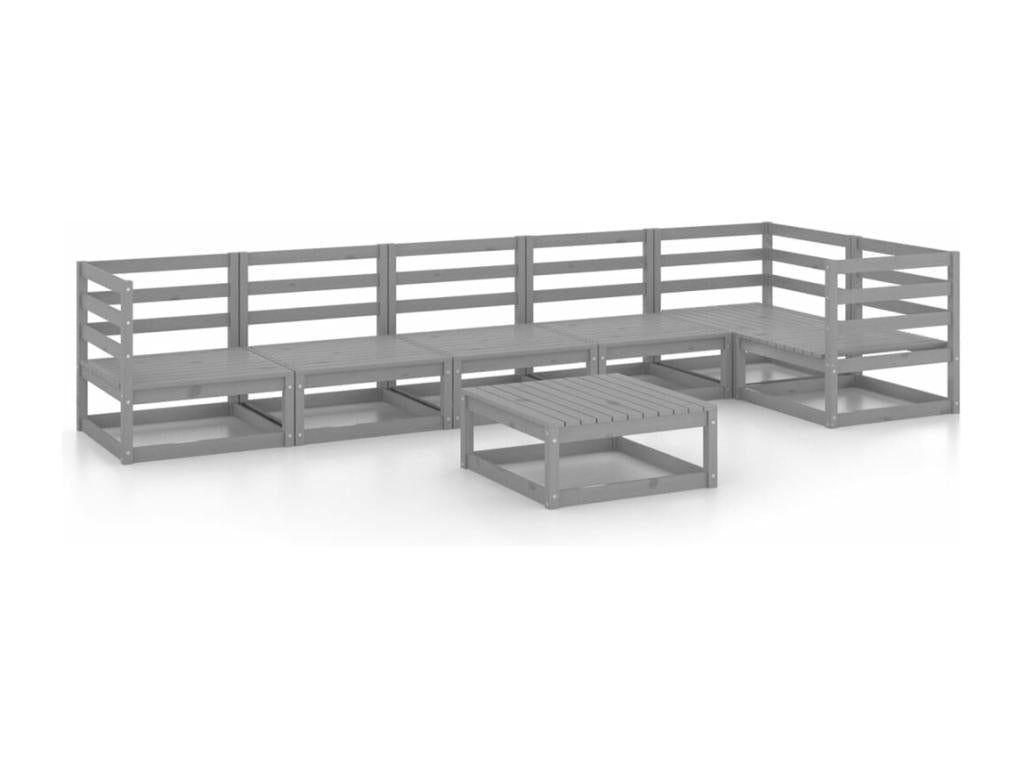 Salon de jardin 7 pièces gris bois de pin massif 28484OHLJ
