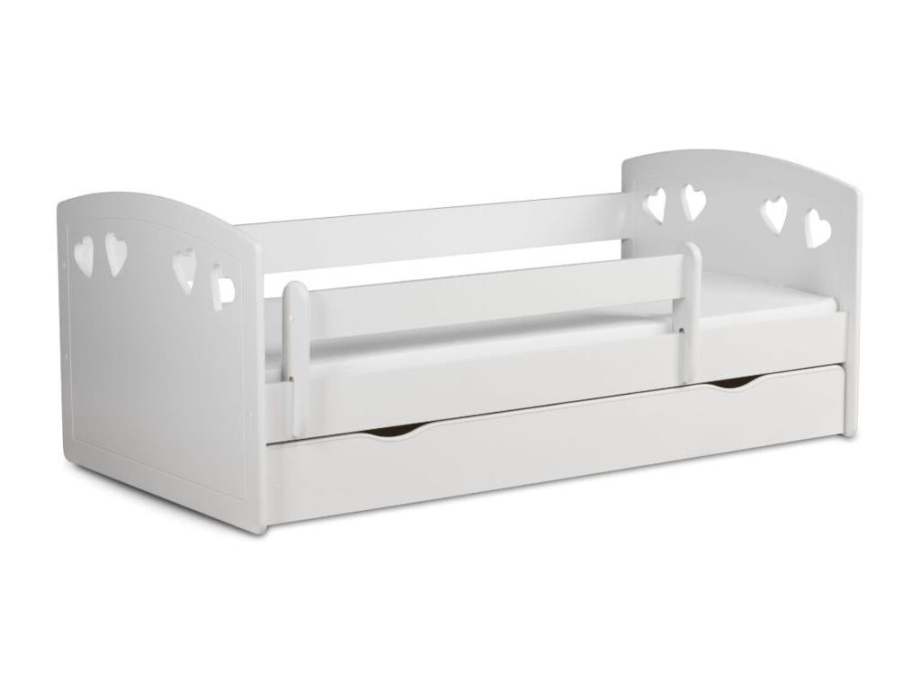 Lit orné de cœurs avec barrière de sécurité amovible blanc Maisonpuretop-Matelas mousse-80x140 39840IWDN