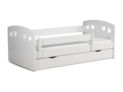 Lit orné de cœurs avec barrière de sécurité amovible blanc Maisonpuretop-Matelas mousse-80x140 39840IWDN