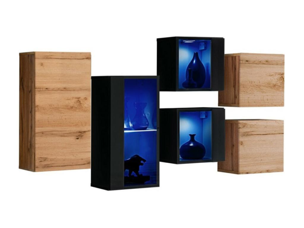 Ensemble meubles de salon Maisonpuretop – Chêne et Noir – LED intéMaisonpuretopes – Design moderne 25776HDAF