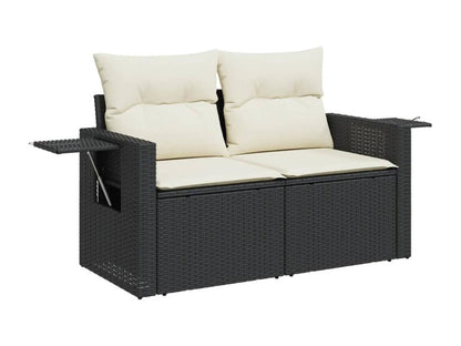 Salon de jardin 7 pièces avec coussins noir résine tressée 25604XWCJ