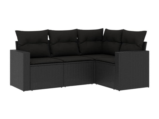 Salon de jardin 4 pcs avec coussins noir résine tressée 71547QYDF