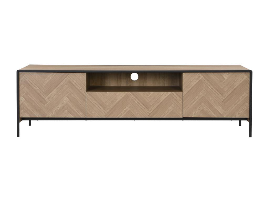 Meuble TV avec 2 portes 1 tiroir et 1 niche en MDF et acier - Naturel clair et Noir - Maisonpuretop 47700IRAK