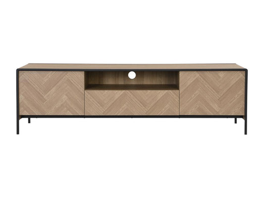 Meuble TV avec 2 portes 1 tiroir et 1 niche en MDF et acier - Naturel clair et Noir - Maisonpuretop 47700IRAK