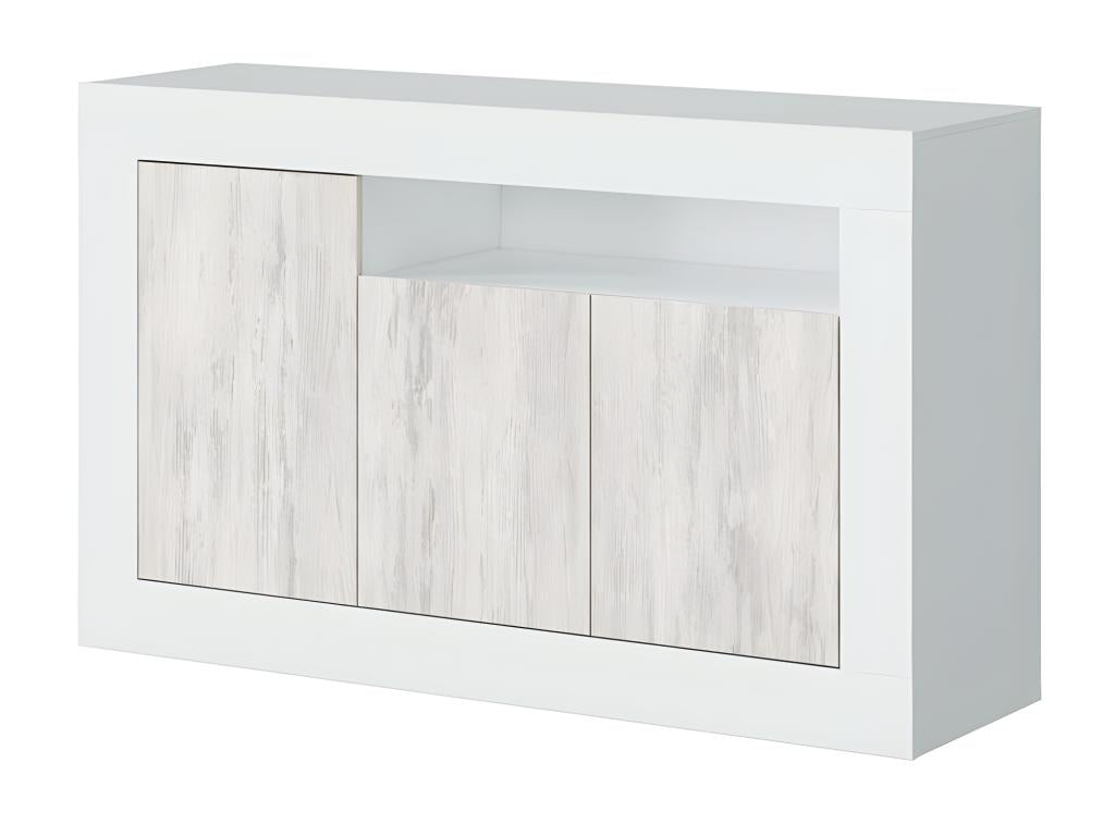 Buffet 3 portes 1 niche Blanc/Pin blanc - Maisonpuretop - L 144 xl 42 x H 87 cm 51361KLIE