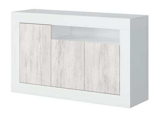 Buffet 3 portes 1 niche Blanc/Pin blanc - Maisonpuretop - L 144 xl 42 x H 87 cm 51361KLIE