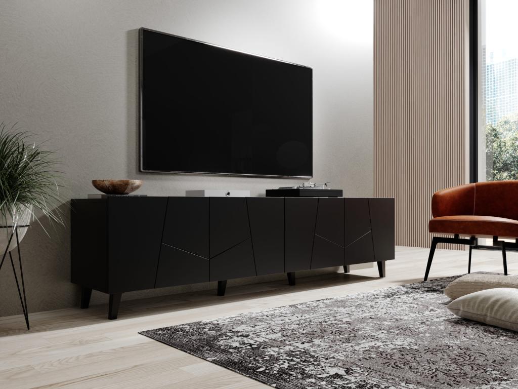 Meuble TV VITRAIL 200 cm - 4 portes - noir mat 03689GJBG