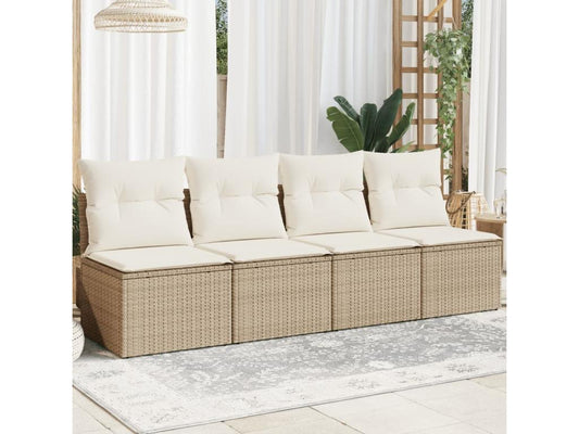 Canapé de jardin avec coussins 4 places beige résine tressée 18453KUMJ