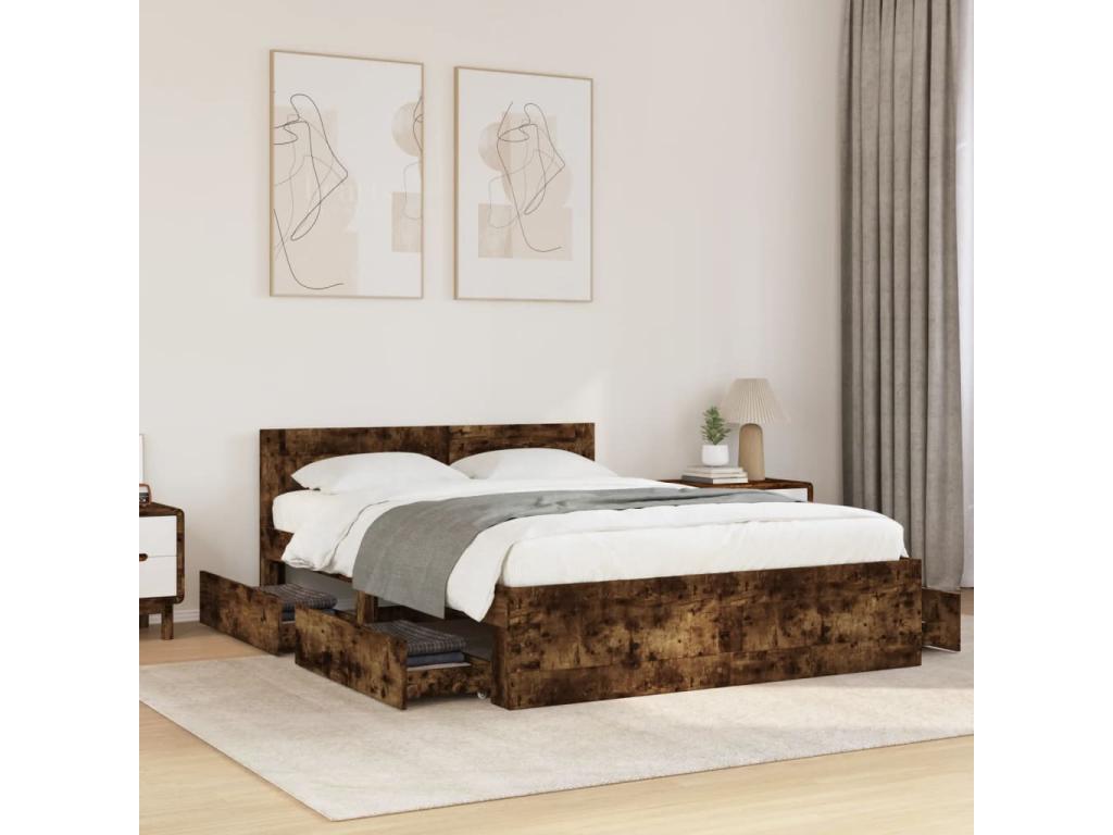 Cadre de lit et tête de lit sans matelas chêne fumé 140x200 cm 85988AEPB