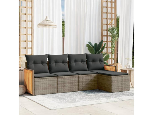 Salon de jardin 5 pièces avec coussins gris résine tressée 02202CEPL