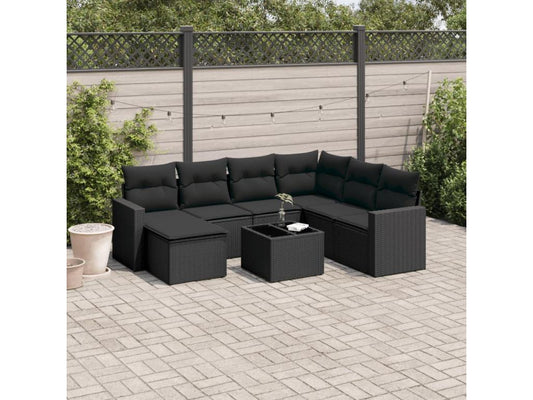 Salon de jardin 8 pcs avec coussins noir résine tressée 93060HHGB