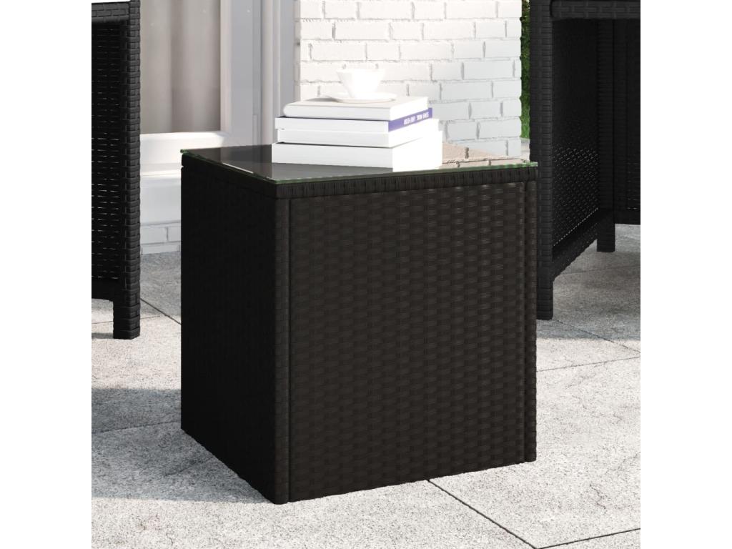 Table d'appoint noir 40x37x40,5 cm poly rotin et verre trempé 54526ZTFU