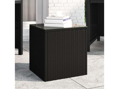 Table d'appoint noir 40x37x40,5 cm poly rotin et verre trempé 54526ZTFU
