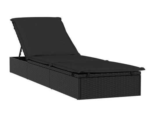 Chaise longue 1 pce avec coussin noir 201x55x62cm résine tressée 50428NUTF