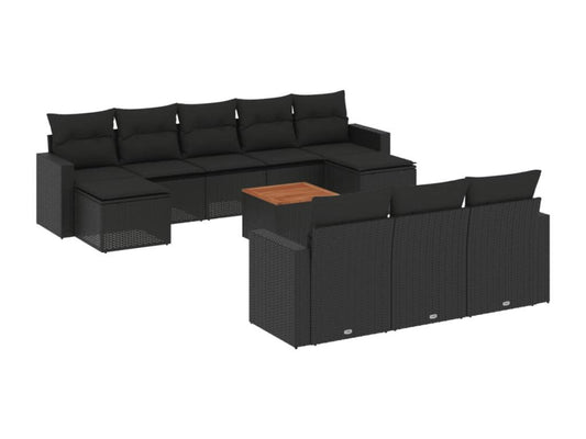 Salon de jardin 11 pcs avec coussins noir résine tressée 55310JTEP