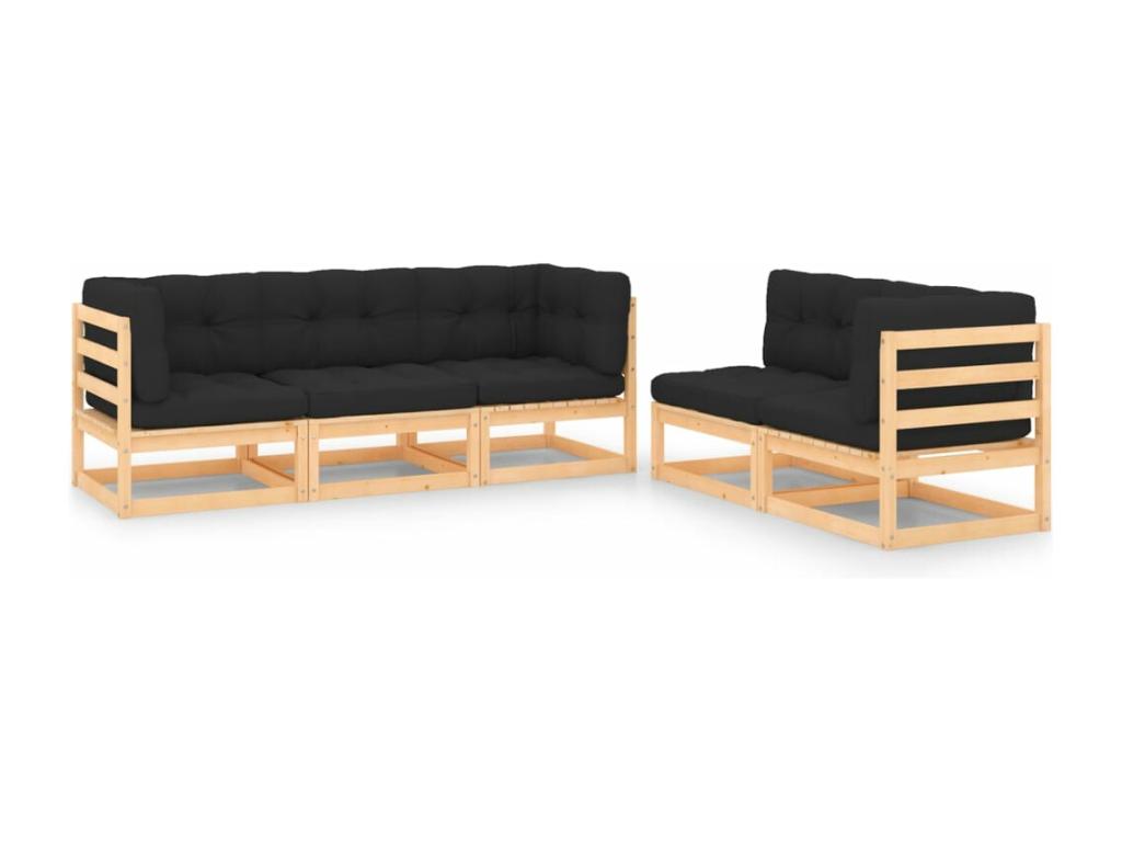 Salon de jardin 5 pcs avec coussins Bois de pin massif 86336OBXL